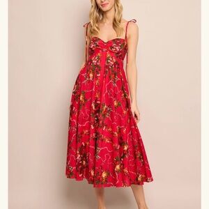 Cara Cara Vibrant Red Floral Midi Dress